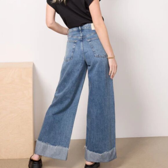 Rag Bone Sofie Crop Wide Leg Jeans Fold Over Hem Fray Womens 26 Blue High Rise - Picture 2 of 6